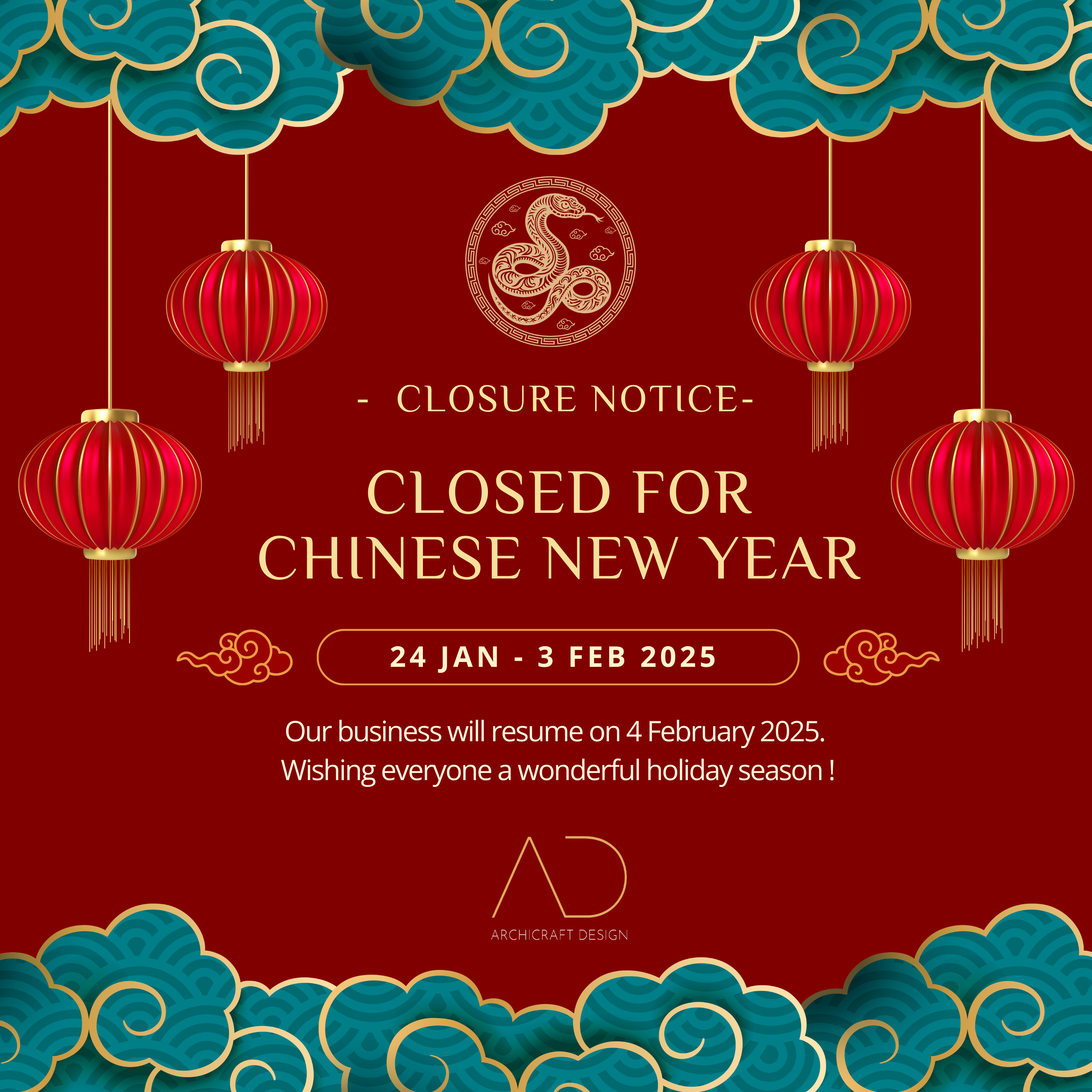 2025 Chinese New Year Closure Notice 